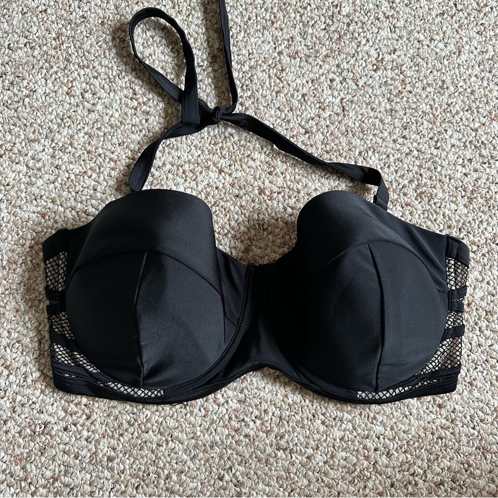 Elegant Black Bikini Top with Mesh Details